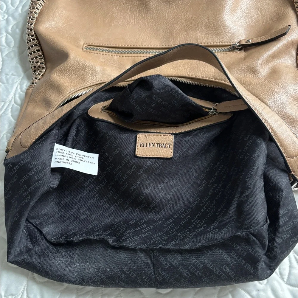 Ellen Tracy Tan Woven Shoulder Bag